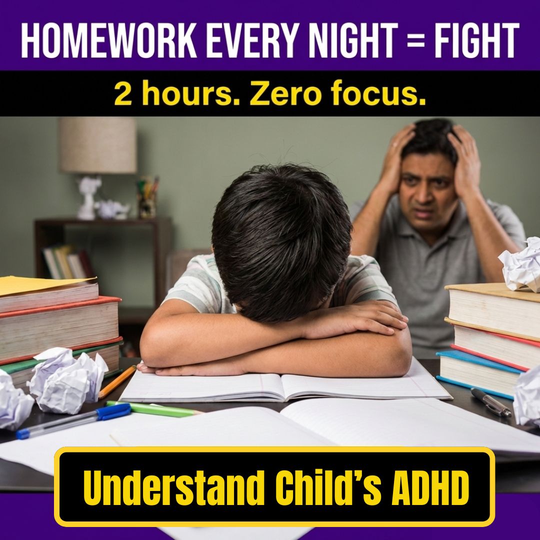 Parenting Pahal Facebook ad: 2-Hour Homework Battles? It's Not Laziness-It's ADHD