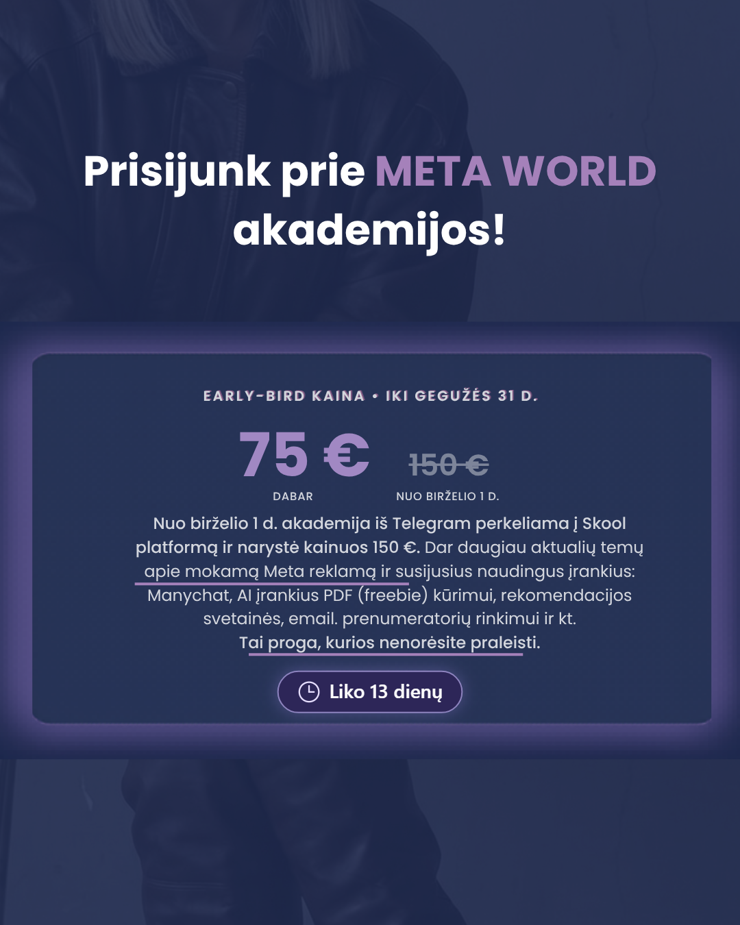 PRO PEAK Gitana Balsė Facebook ad: Prisijunk prie akademijos už geriausią kainą