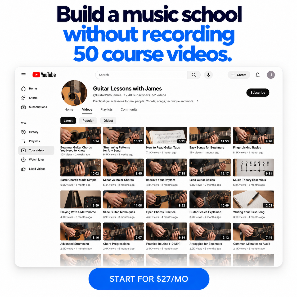 Alex Mehr, Ph.D. Facebook ad: A Music School Without Recording 50 Videos