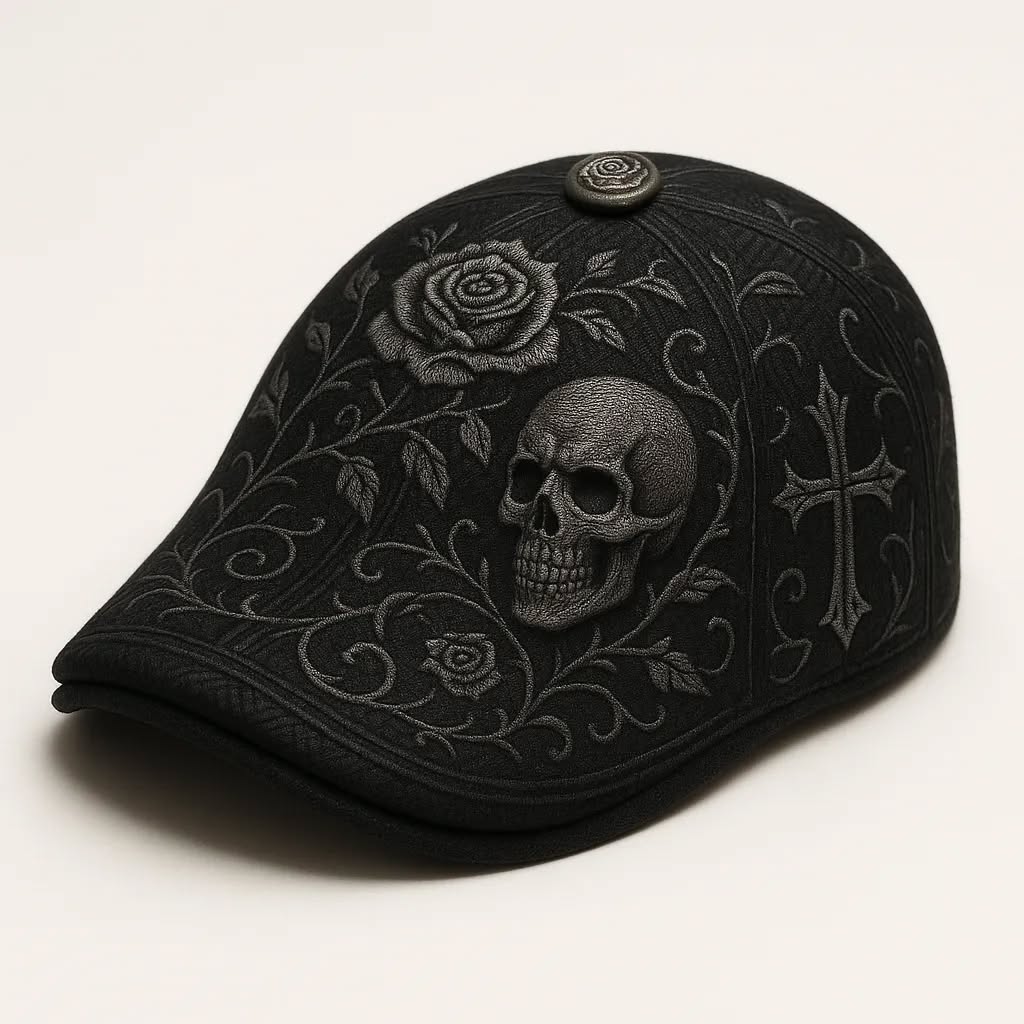 Minorityt Facebook ad: Handcrafted Skull & Thorn Flat Cap Last Day 50% OFF Buy 2…