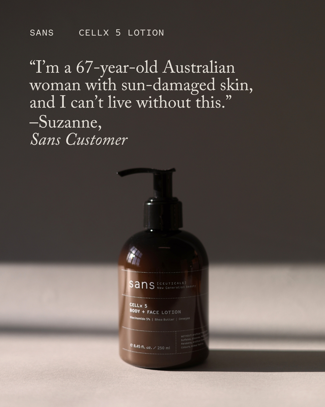 Sans Ceuticals Facebook ad: Proven recovery for UV damaged skin