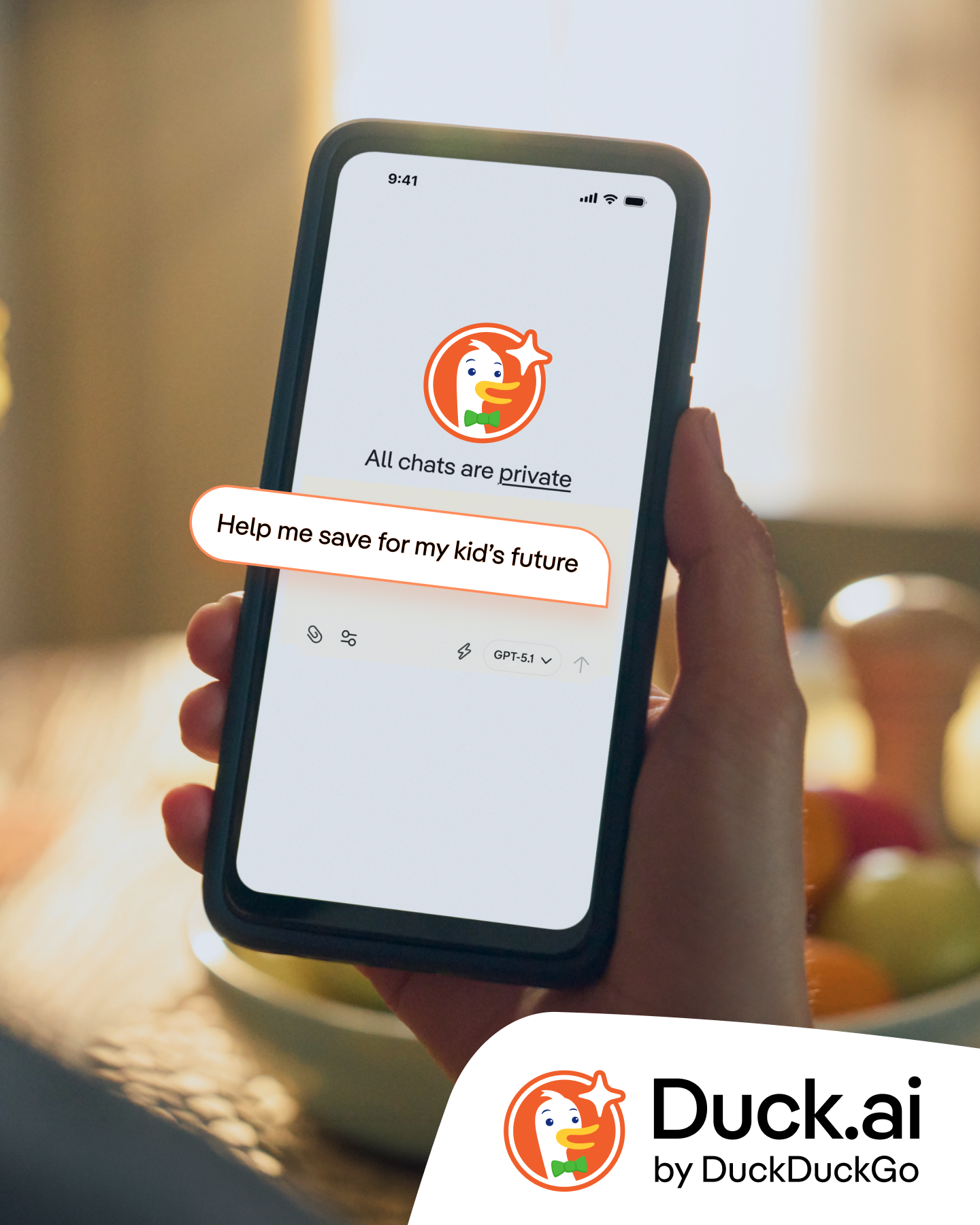 DuckDuckGo Facebook ad: Duck.ai. Private AI chat. Free.