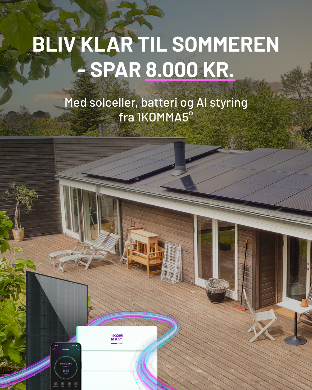 1komma5 Danmark Facebook ad: Få 8 solcellepaneler gratis