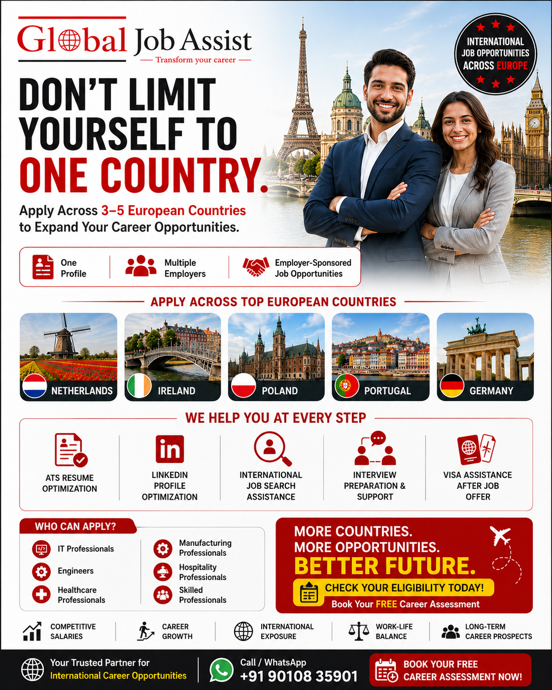 Global Job Assist Facebook ad: Work in Europe with Employer Sponsorship