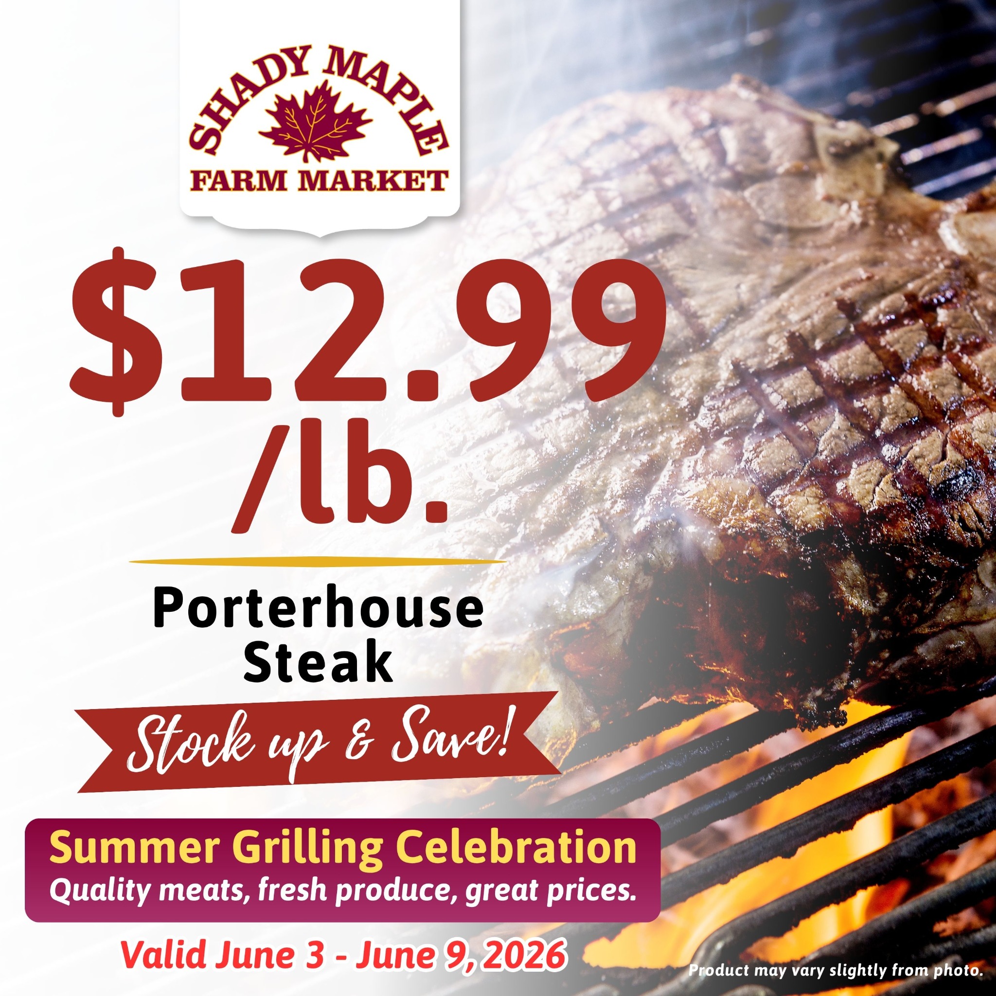 Shady Maple Farm Market Facebook ad: Summer grilling starts here.