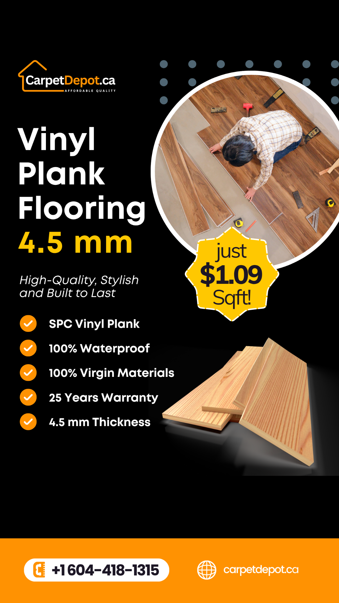 Discount Carpet & Flooring Vancouver Facebook ad: Transform your home with our 4.5mm luxury vinyl…