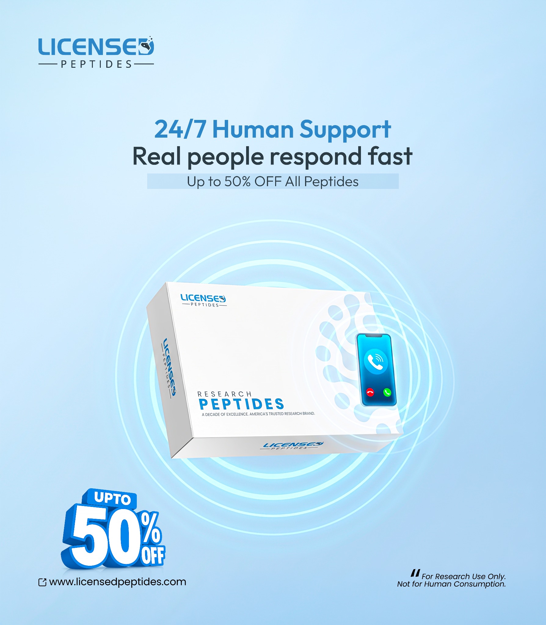 LicensedPeptides.com Facebook ad