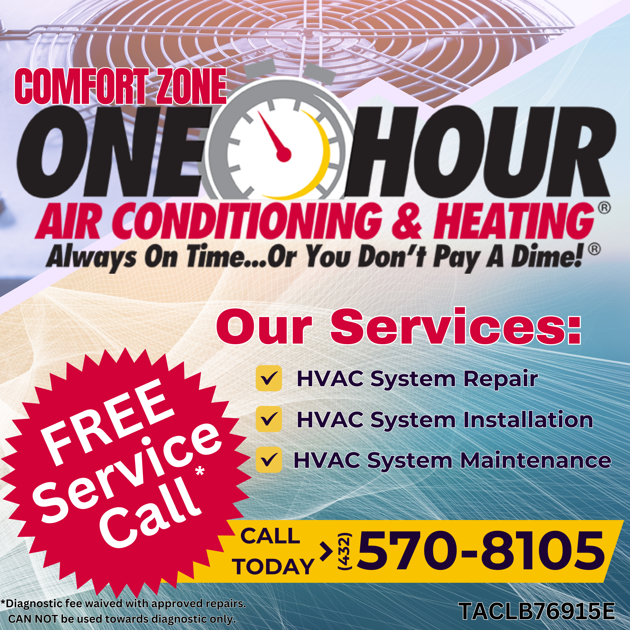 Comfort Zone One Hour A/C and Heating Facebook ad