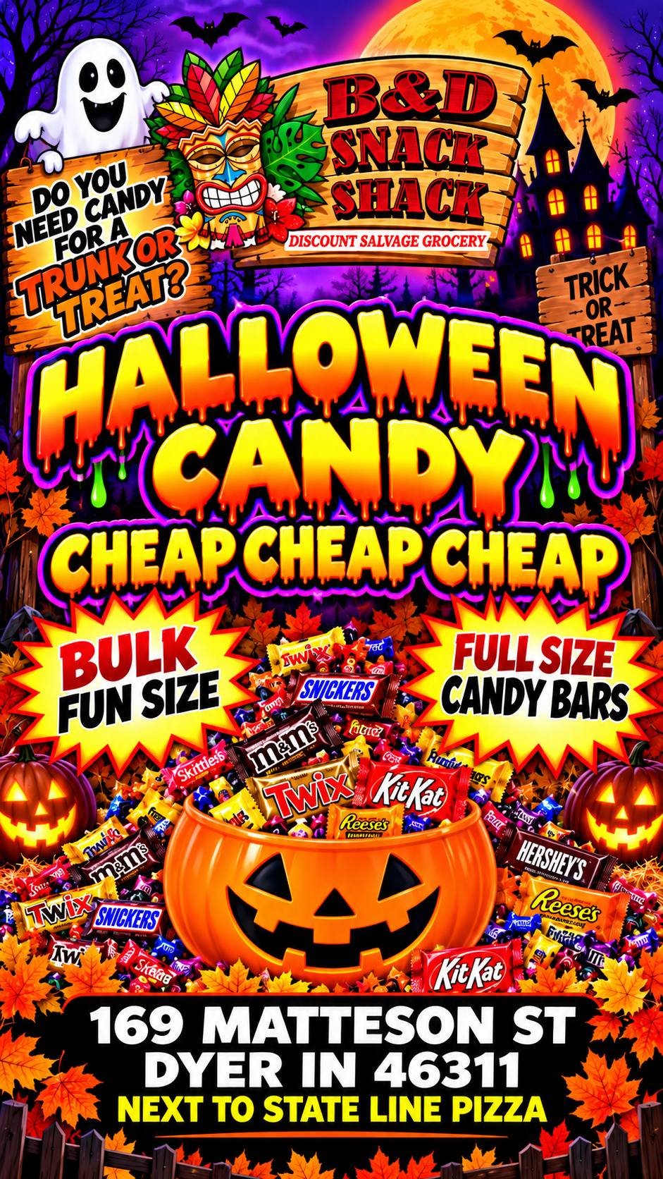 B&D Snack Shack Facebook ad: HALLOWEEN CANDY CHEAP!