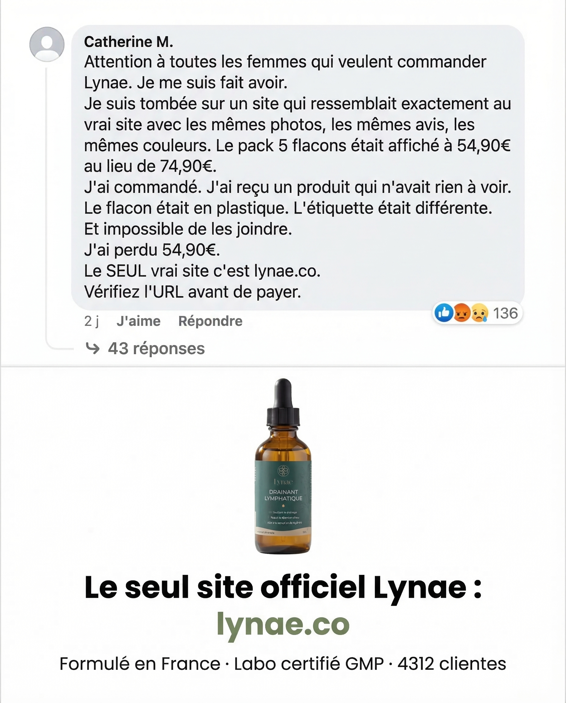 Lynae Facebook ad: Attention: ne vous faites pas avoir