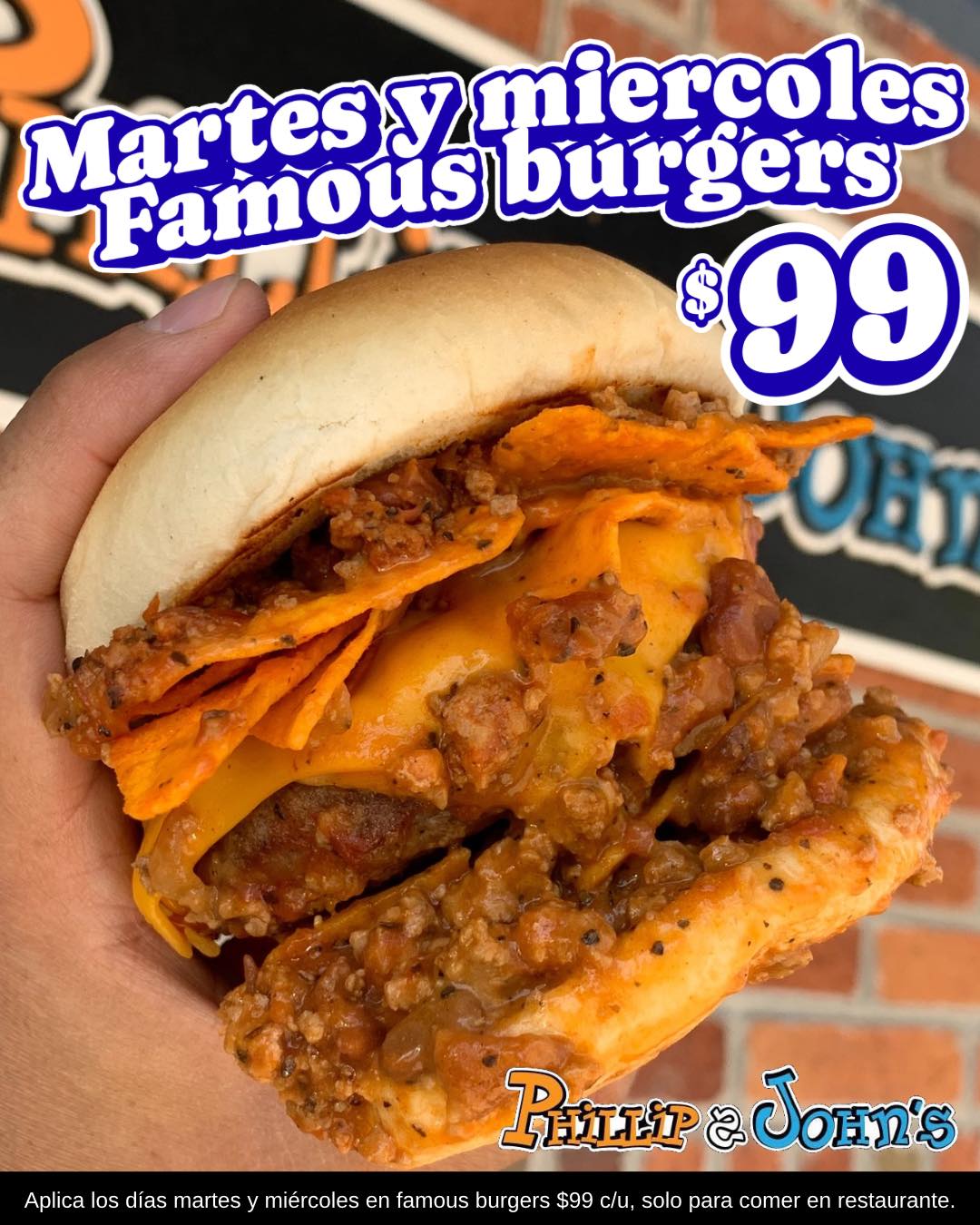 Phillip & John’s Toluca Metepec Facebook ad: Martes y miércoles de FAMOUS BURGERS a un…