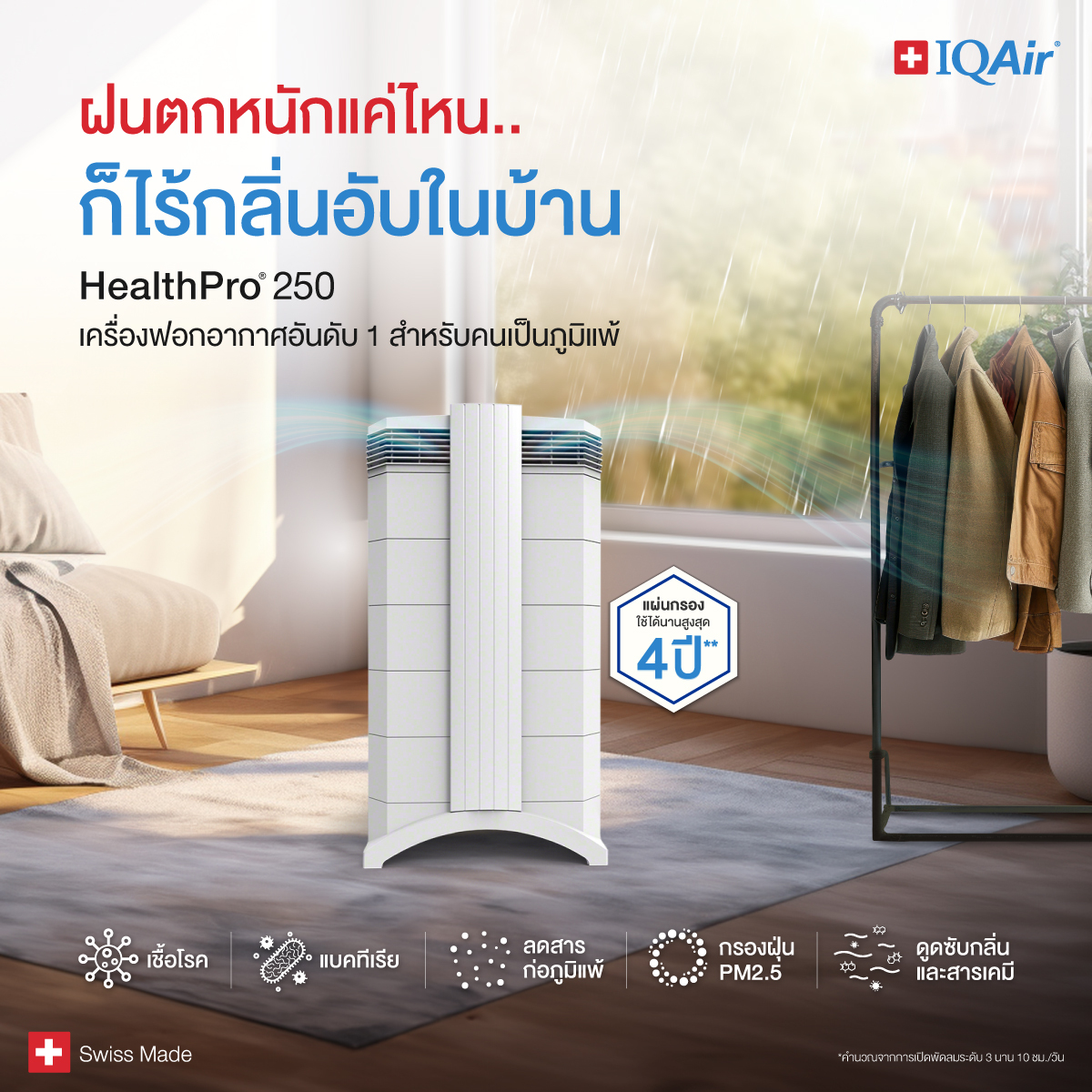 IQAir Thailand Facebook ad: บอกลาปัญหากลิ่นอับชื้นช่วงหน้าฝน สูดอากาศบริสุทธิ์ด้วย…