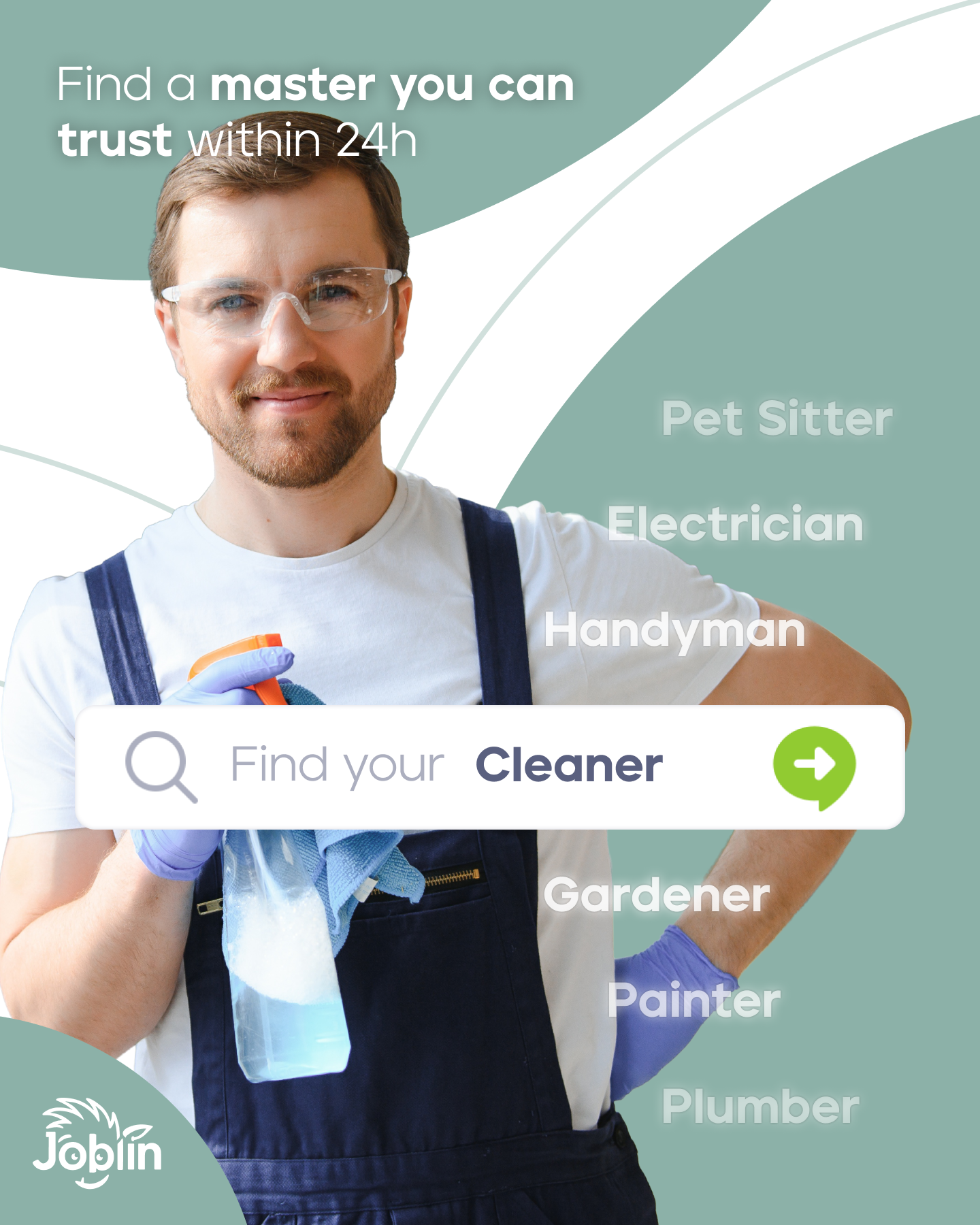 Joblin Facebook ad: Forget cleaning stress. Find your pro in minutes.
