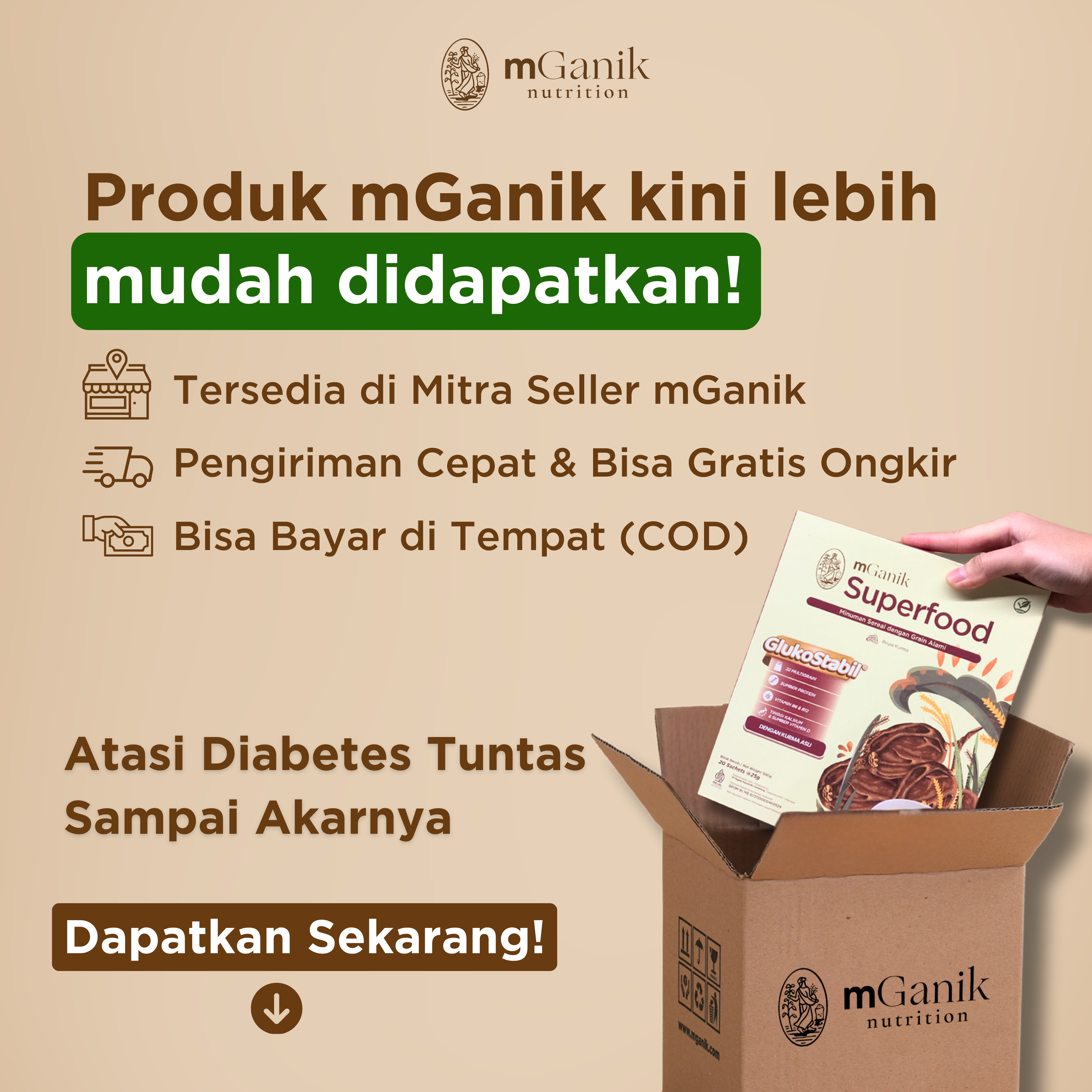 mGanik Superfood Beli Sekarang Facebook ad: Produk mGanik Mudah Didapatkan