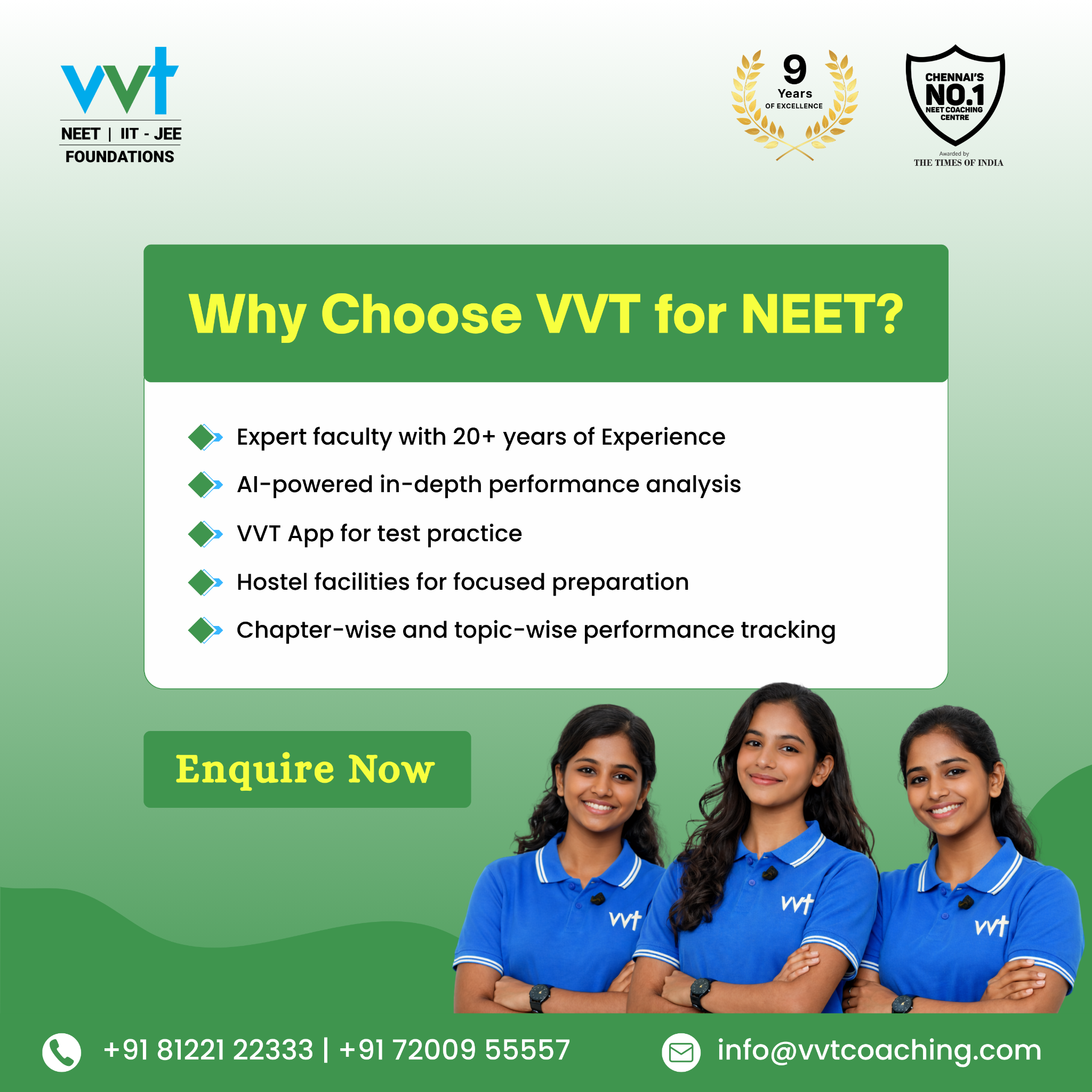 VVT Coaching Facebook ad: NEET Success Starts Here, Join VVT Coaching!