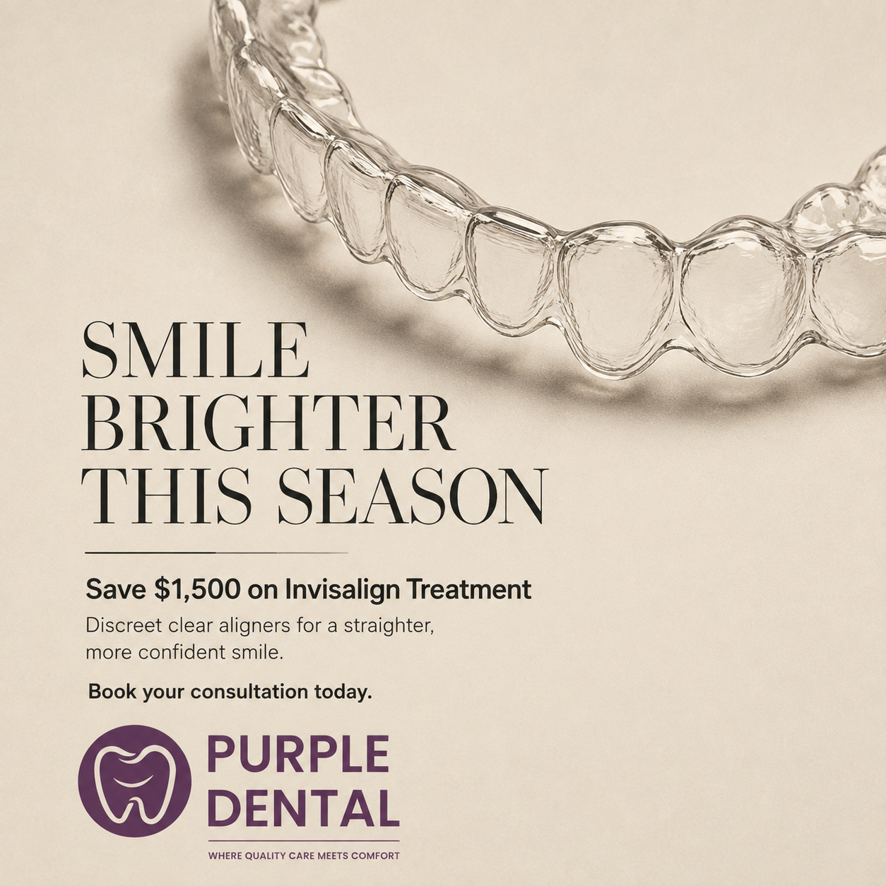 Purple Dental Facebook ad: Glastonbury, Save $1,500 on Invisalign