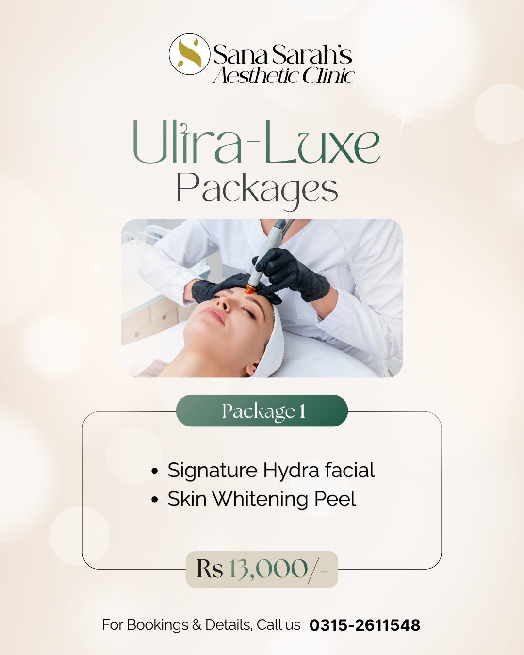 Sana Sarah's Aesthetics Facebook ad: Glow like never before with our Ultra Luxe…