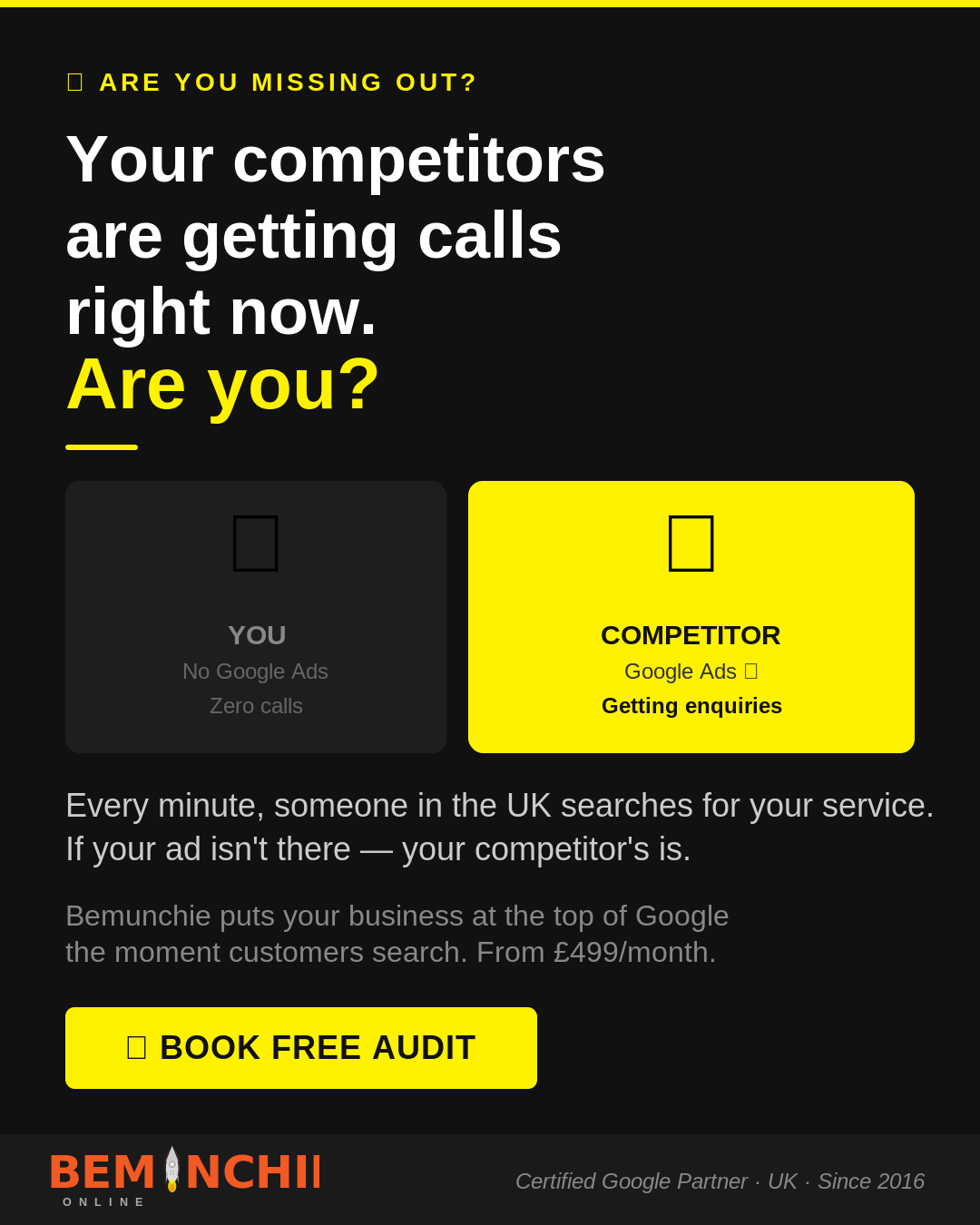 Bemunchie Online Facebook ad: Stop Losing Customers to Google