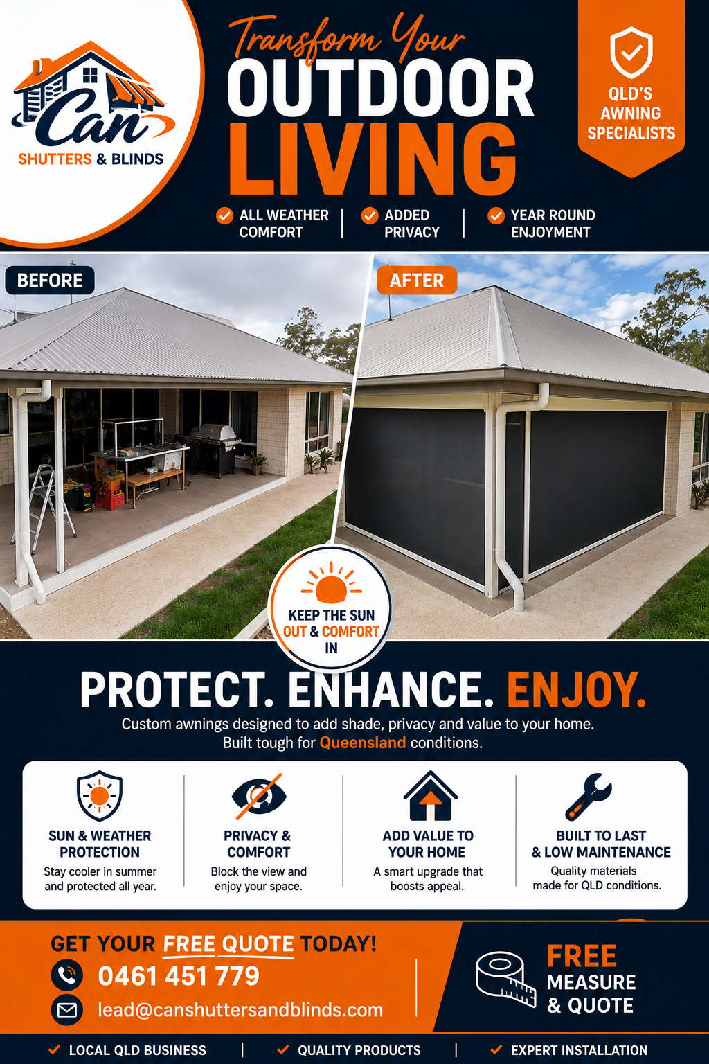 CAN Shutters & Blinds Facebook ad: Local Shutters, Blinds & Awning Specialists