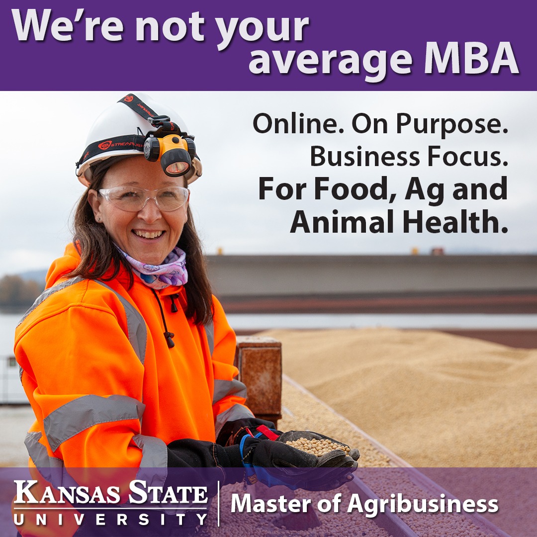 Kansas State University Master of Agribusiness Facebook ad: K-State’s Master of Agribusiness program offers an online…