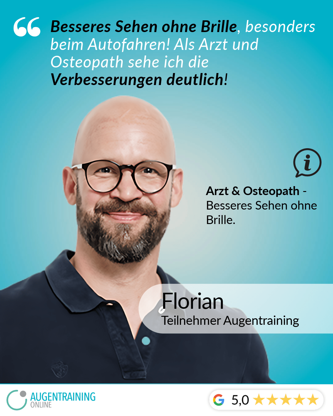 Augentraining Online - Patrick Eurich Facebook ad: Besseres Sehen ohne Brille, als Arzt & Osteopath selbst…