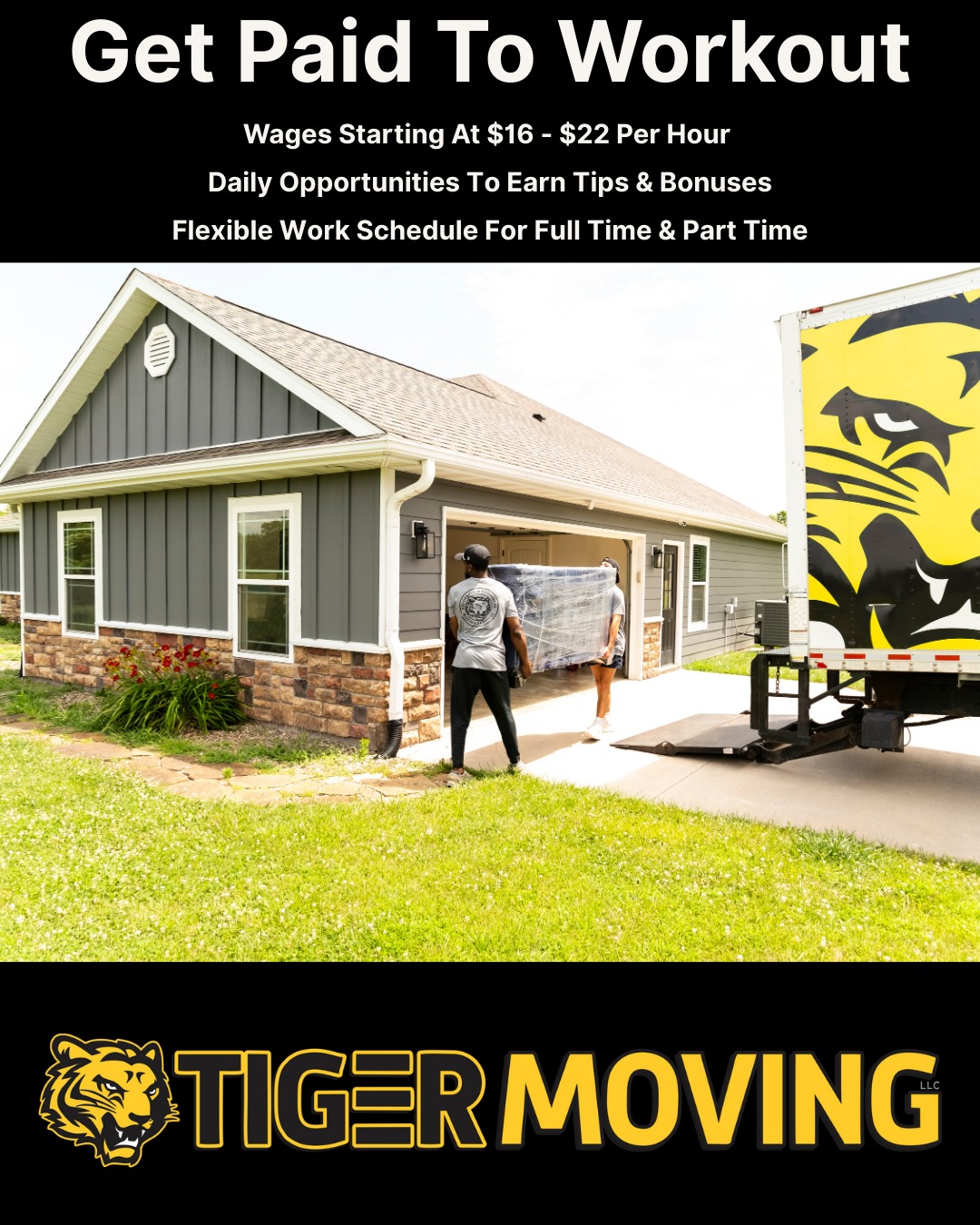 Tiger Moving Facebook ad: Get Paid To Workout