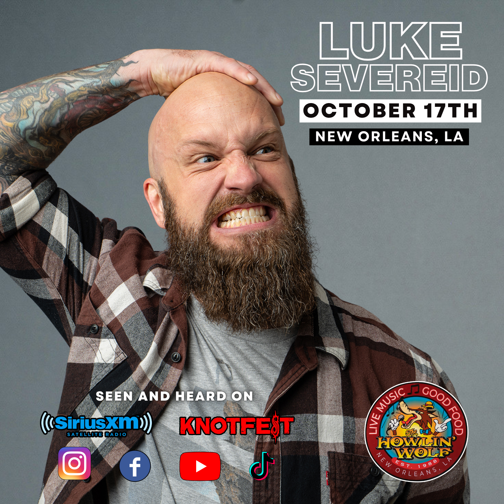 Luke Severeid Facebook ad: LUKE SEVEREID in New Orleans, LA / Stand UP that's Metal AF