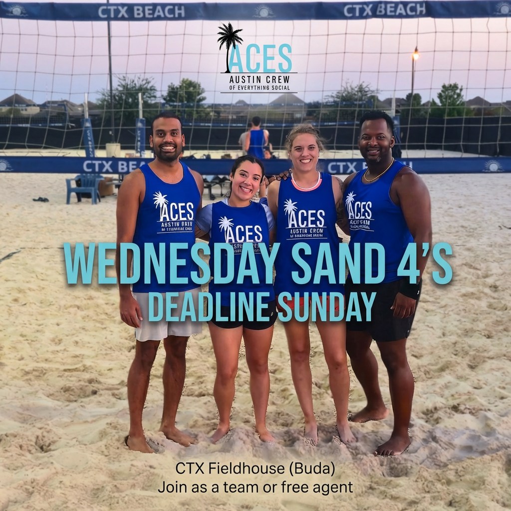 ACES - Austin Crew of Everything Social Facebook ad: Buda Volleyball Leagues, Deadline Sunday