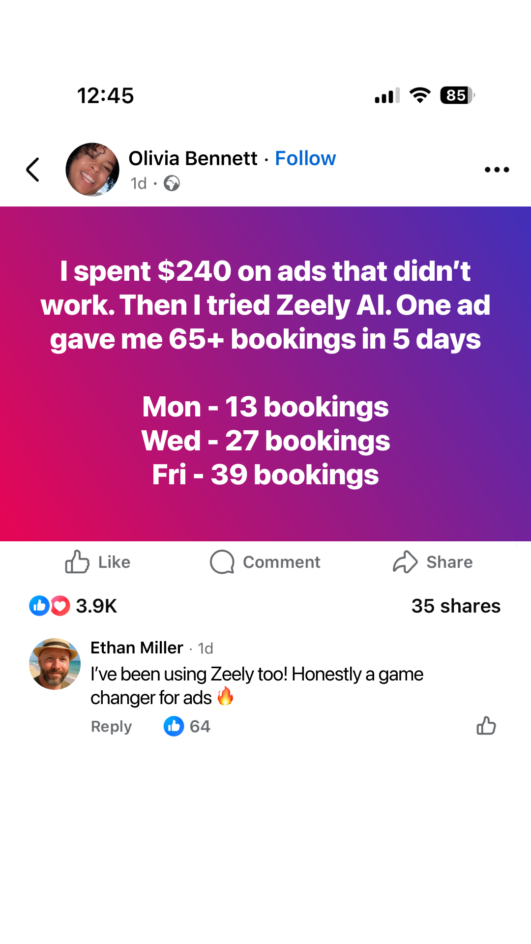 Zeely Facebook ad