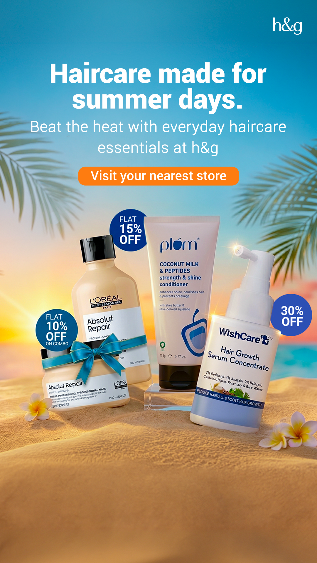 Health & Glow Facebook ad: Visit h&g for hair care essentials that fight…