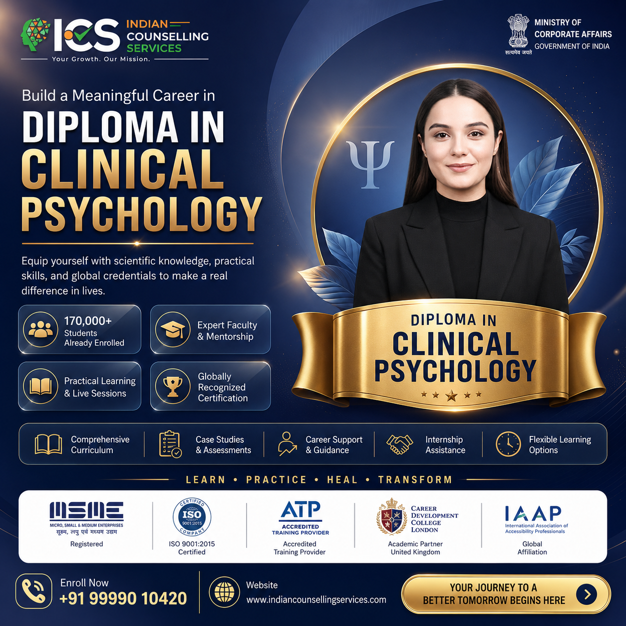 Indian Counselling Services Facebook ad: Build a Meaningful Career in Psychology.