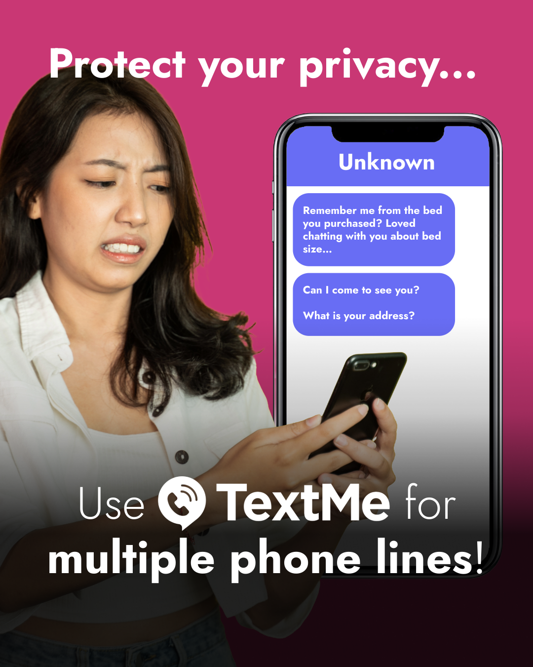 Text Me for Smartphones Facebook ad: Protect your privacy with TextMe