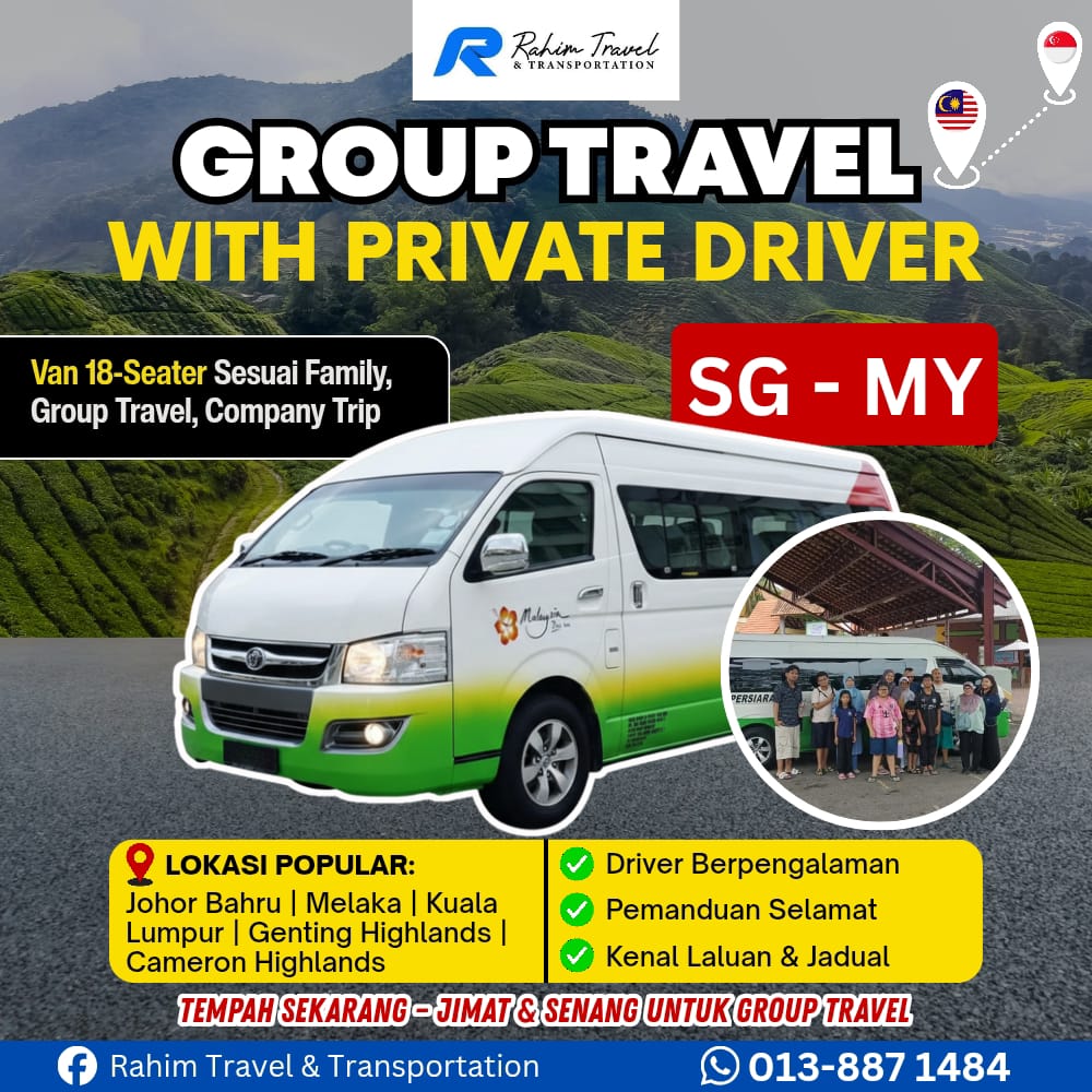 Rahim Travel & Transportation Facebook ad: GROUP TRAVEL, TAK PERLU DRIVE SENDIRI