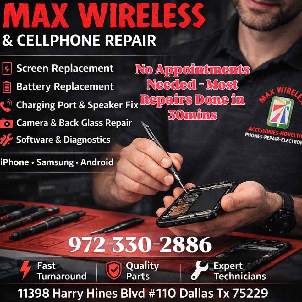 Max Wireless, Cellphone Repair, Novelties, Electronics Wholesale and Retail Facebook ad