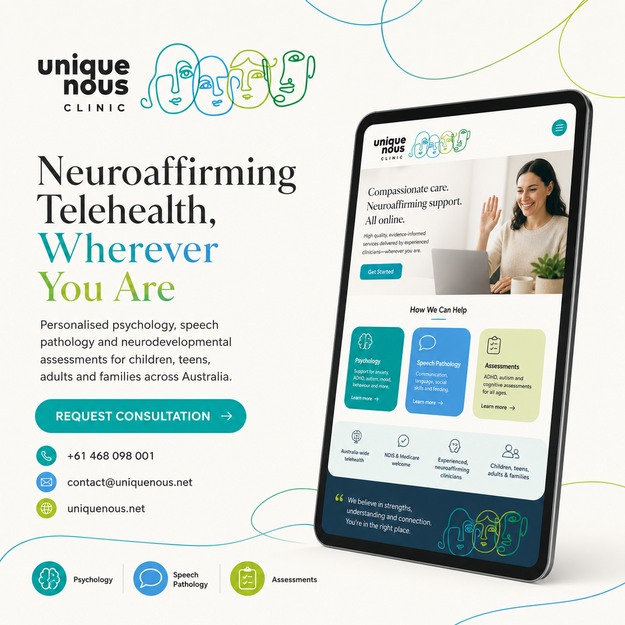 Unique Nous Clinic Facebook ad: Neuroaffirming Telehealth