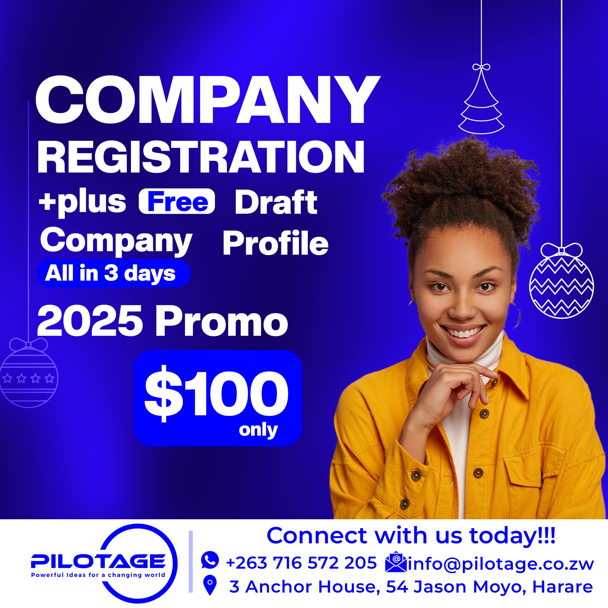 Pilotage Business Consultants Facebook ad: For only $100.00, register your Private Limited Company…