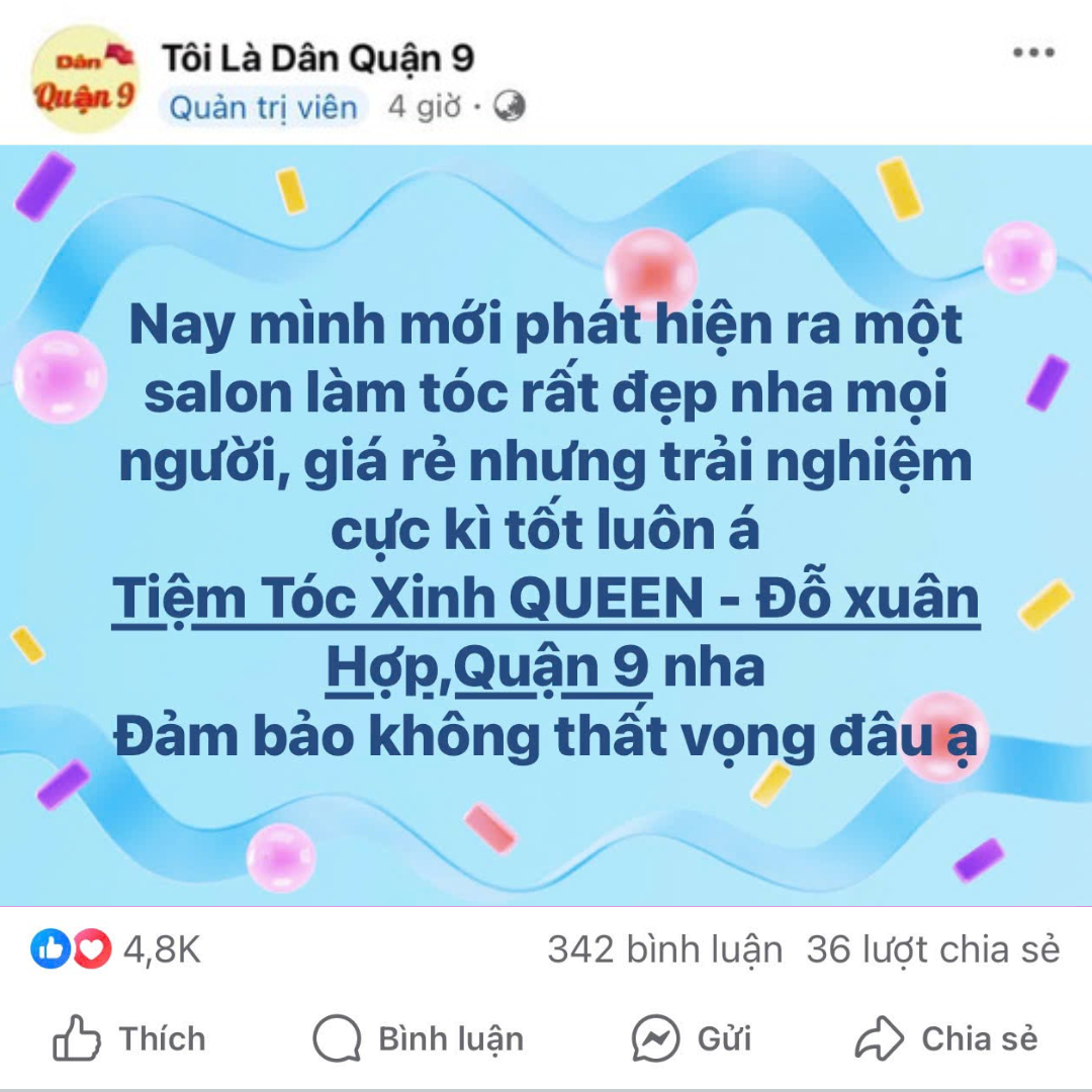 Tiệm Tóc Xinh QUEEN - Đỗ xuân Hợp,Quận 9 Facebook ad