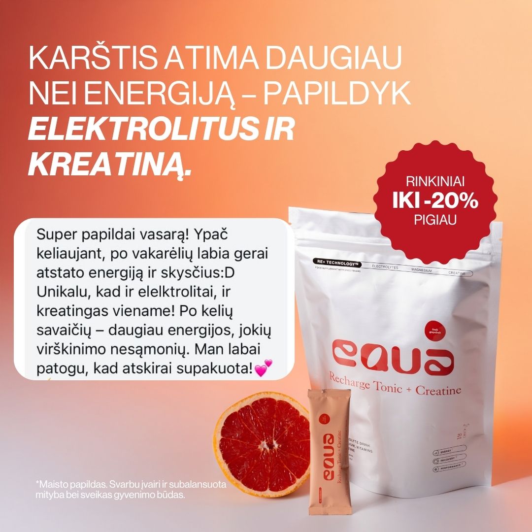 EQUA Lietuva Facebook ad: Unikalu: elektrolitai ir kreatinas viename