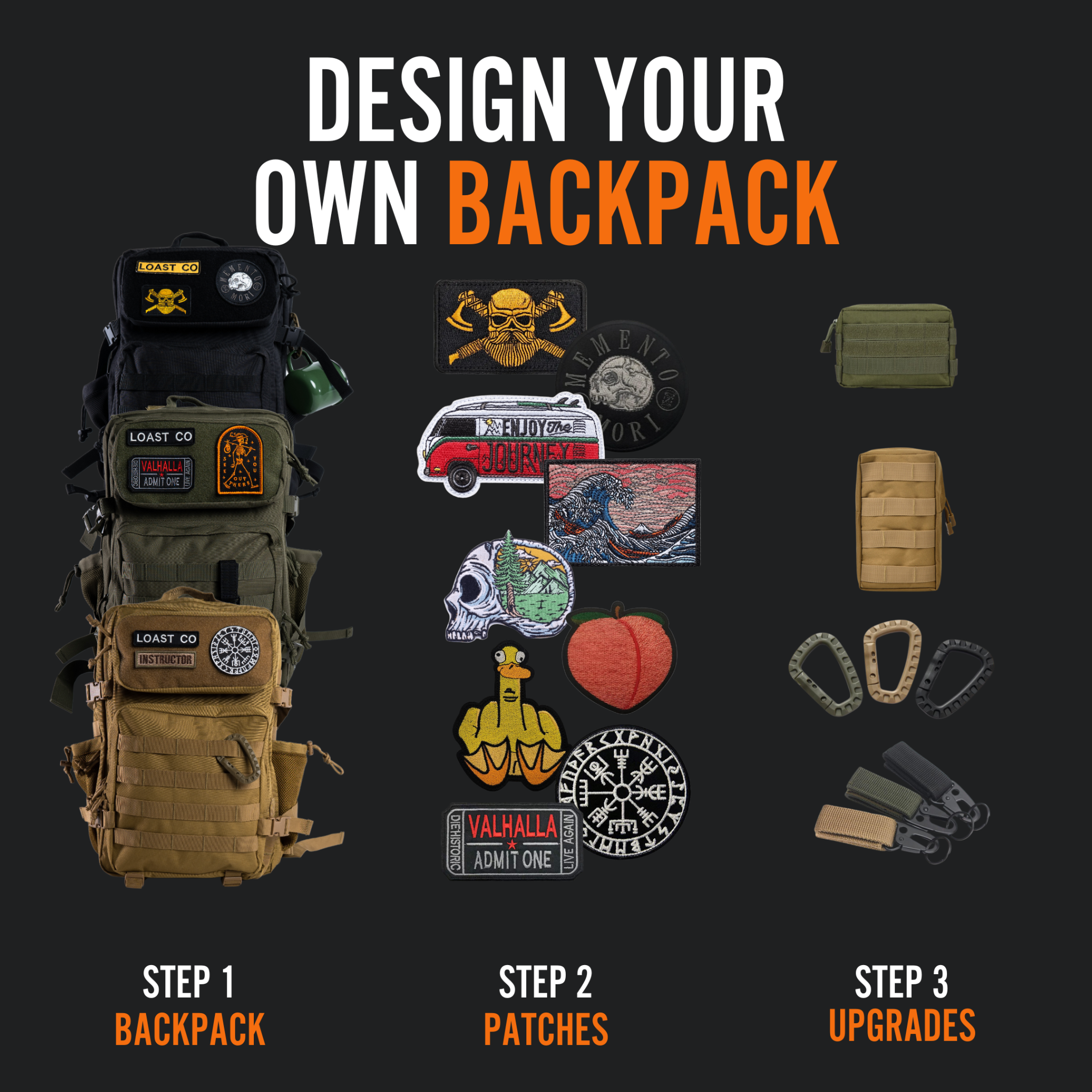 LoastCo Facebook ad: Build Your Own Backpack, More Items, More Savings!