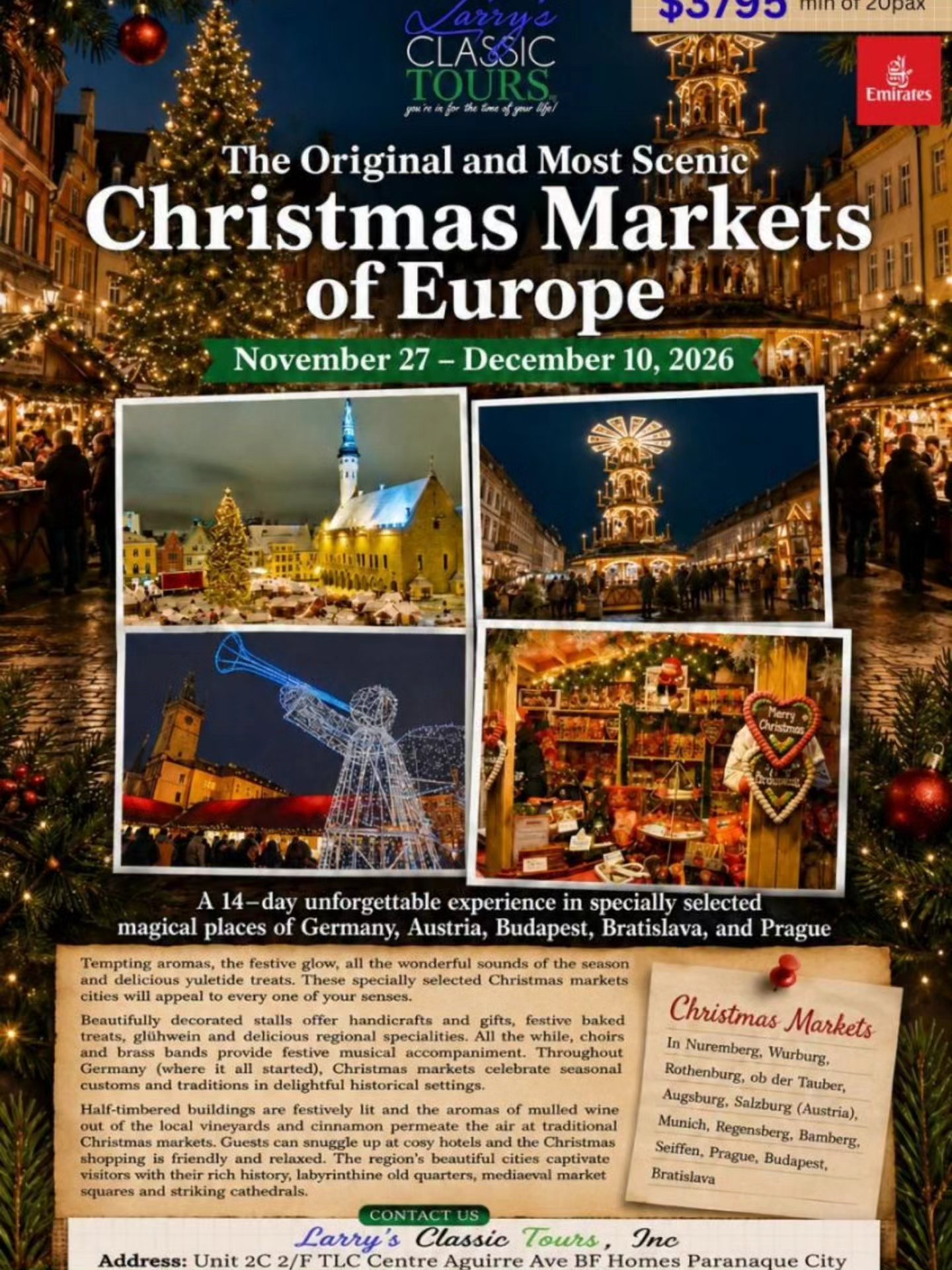 Larry's Classic Tours, Inc. Facebook ad: Visit the original and most scenic CHRISTMAS MARKETS…