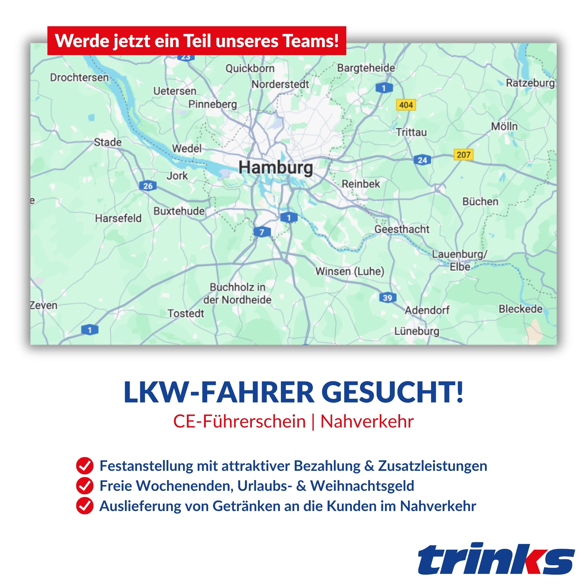 Simplejobs Facebook ad: Feierabend um 14 Uhr! Werde LKW-Fahrer (m/w/d) in Hamburg.