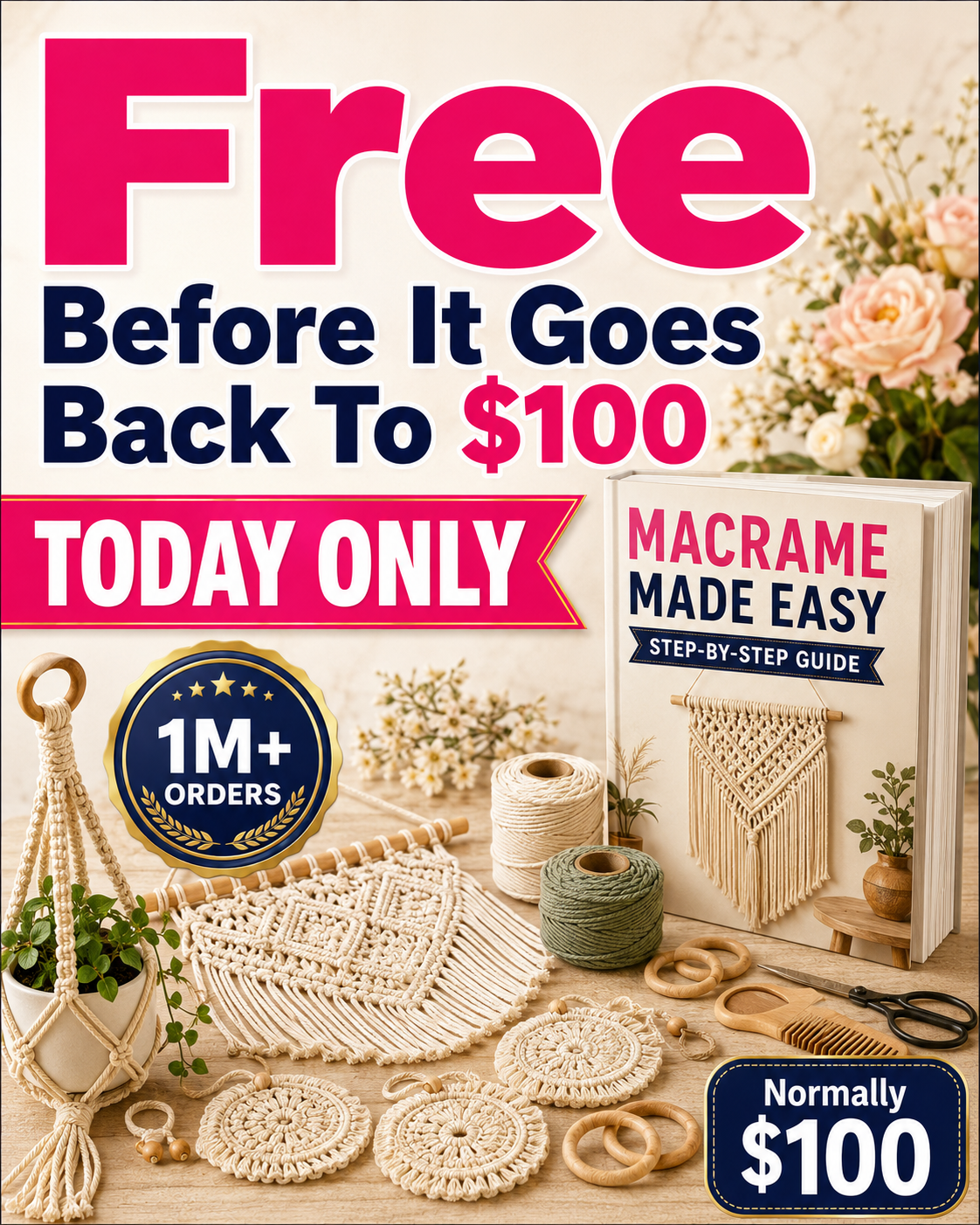 Macramé Art Studio Facebook ad: Free Macrame Art Guide