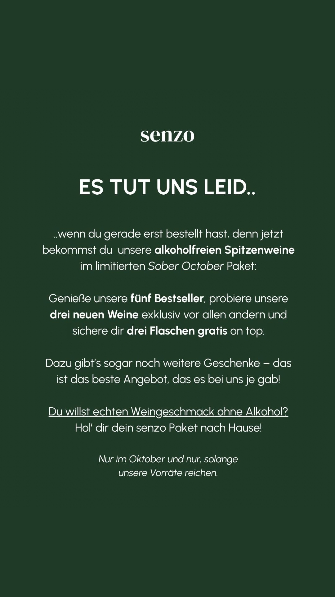Senzo Facebook ad: 100% Wein, 0,0% Alkohol