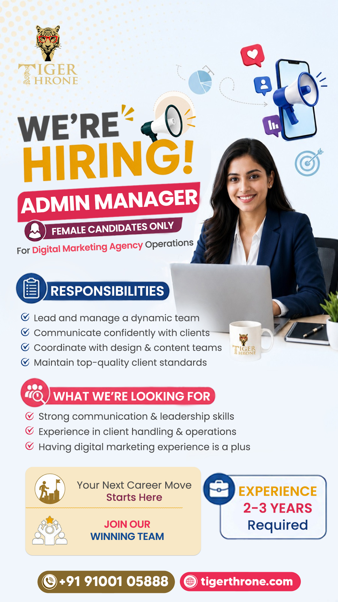 Tiger Throne Facebook ad: Strong Client Handling Skills Required