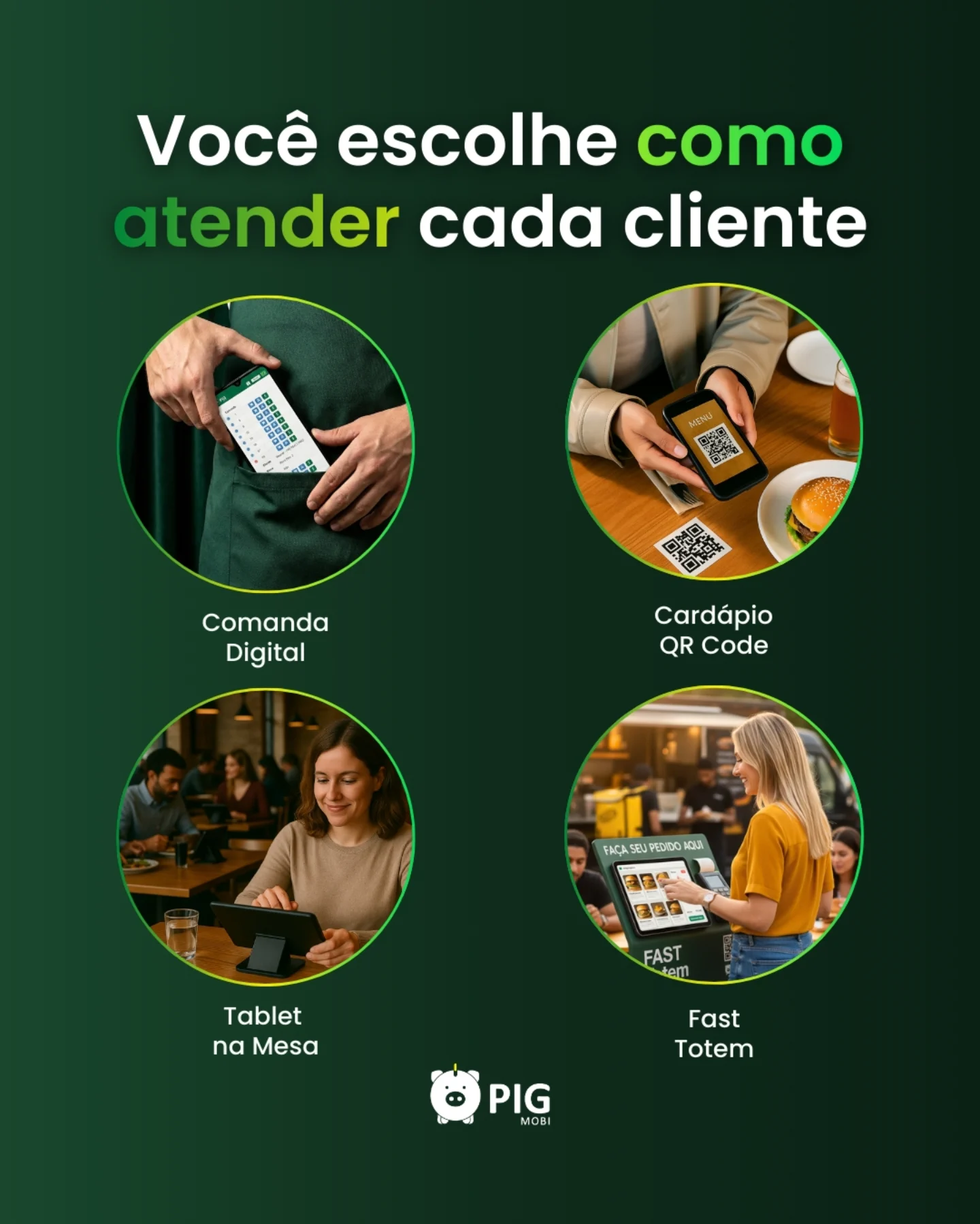 PIGmobi Facebook ad: Cardápio QCode na mesa, tablet fixo, totem de…