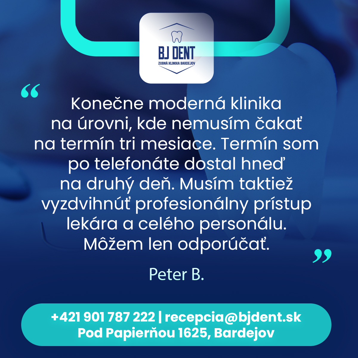 Bjdent - Zubná klinika Bardejov Facebook ad: Sme nesmierne vďační za každého pacienta.