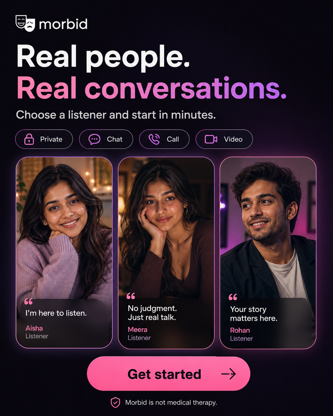 Morbid: Emotional Support App Facebook ad: Talk to a trusted listener instantly | Morbid