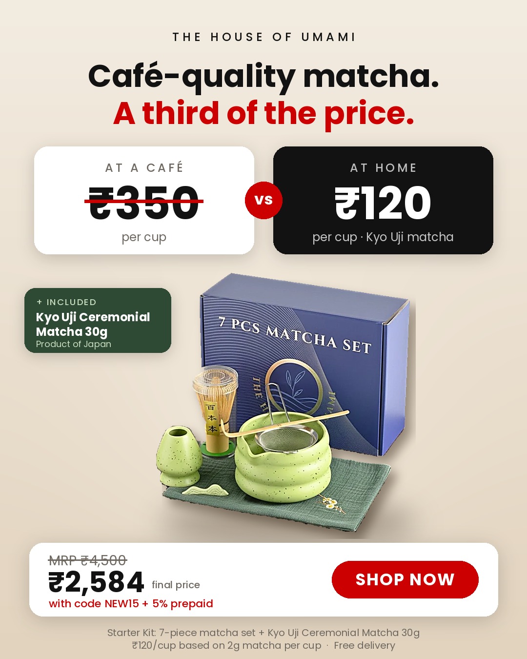 The House Of Umami Facebook ad: Café Matcha at Home, Just ₹2,584