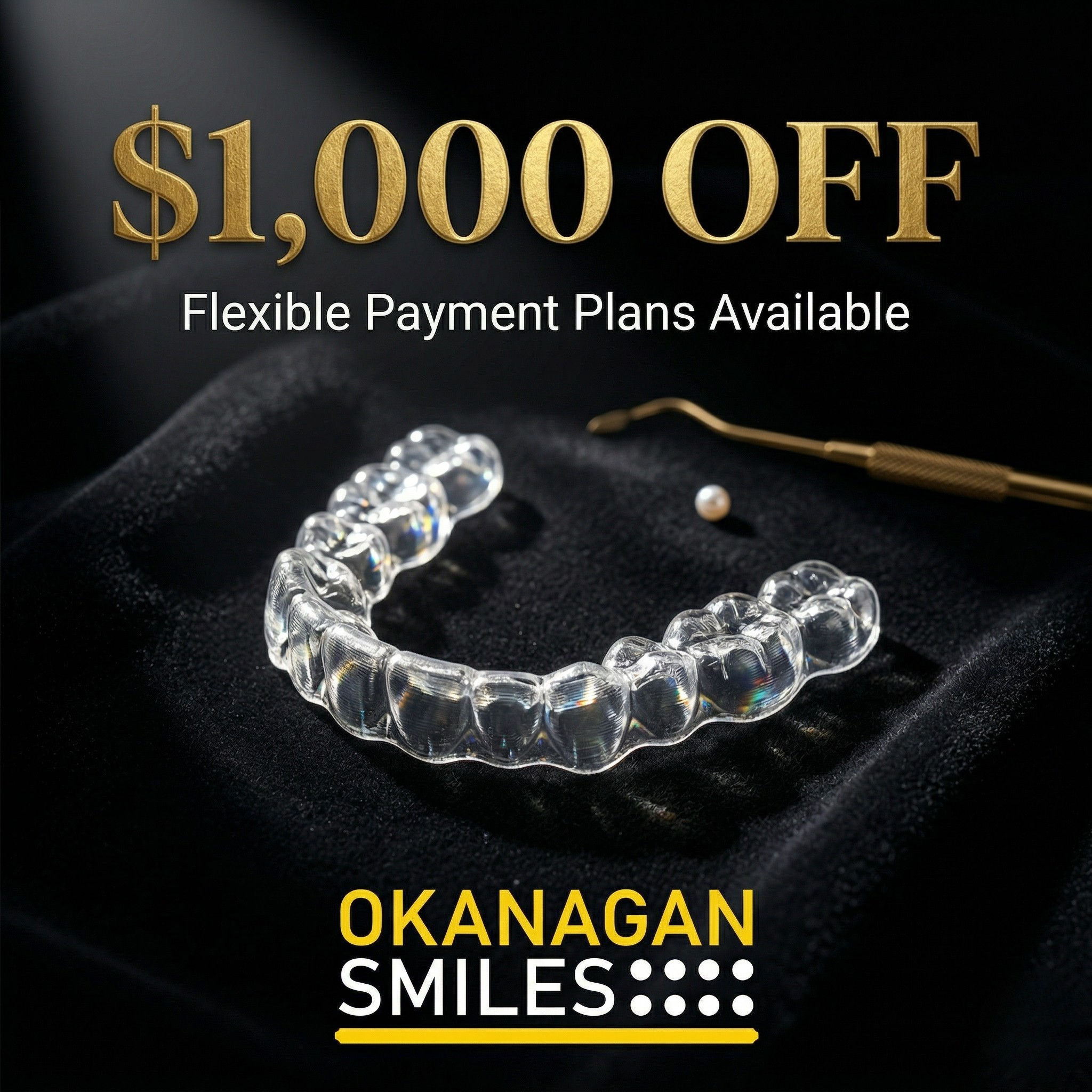 Okanagan Smiles Dentistry | Dentist | Kelowna, BC Facebook ad: Hey, Kelowna! $1000 Savings On Your Invisalign Treatment!