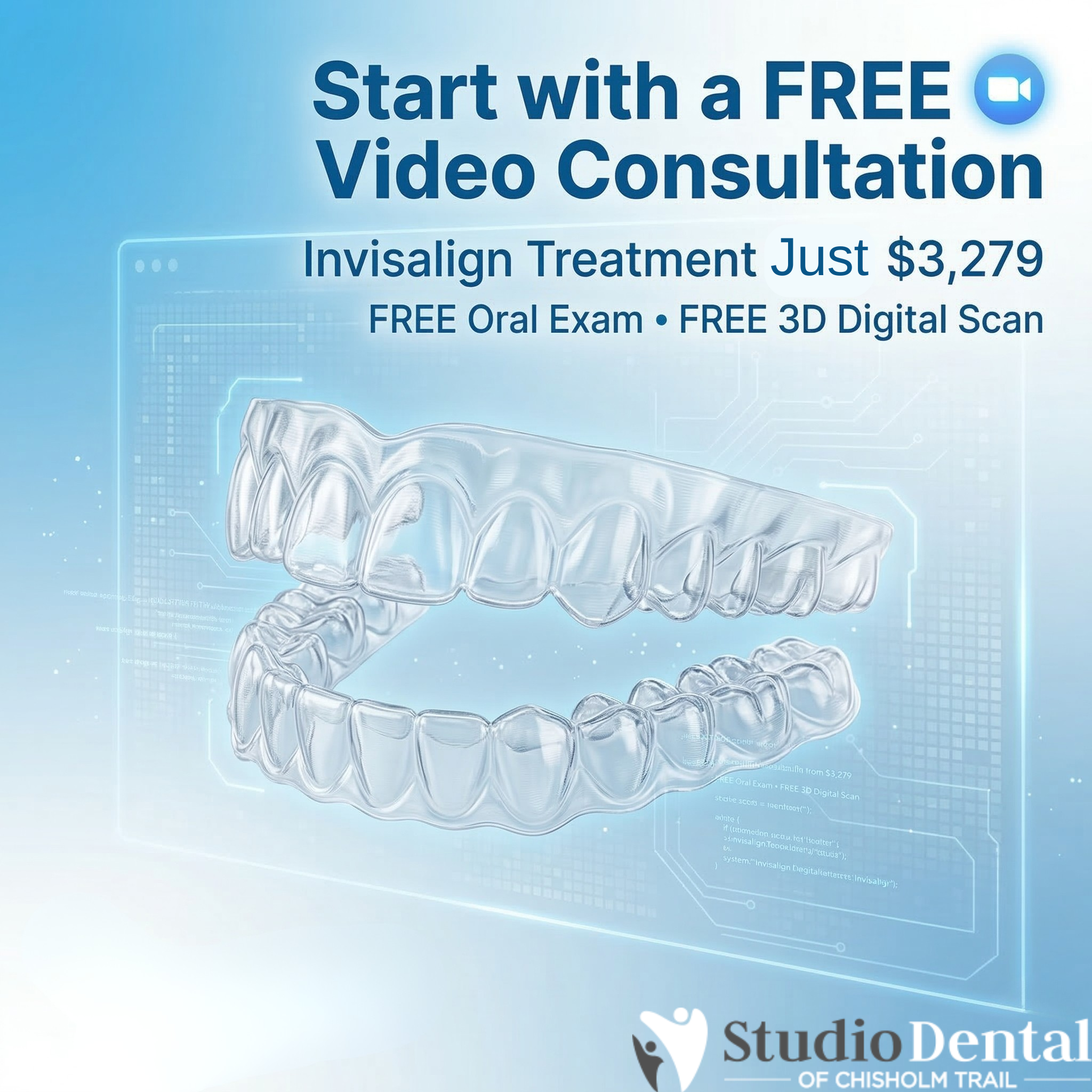 Studio Dental of Chisholm Trail Facebook ad: Hey Fort Worth, Invisalign for Just $3,279 is Here!